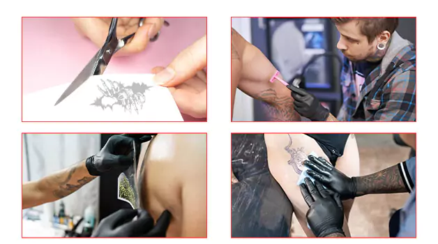 Transferring the tattoo stencil on the skin