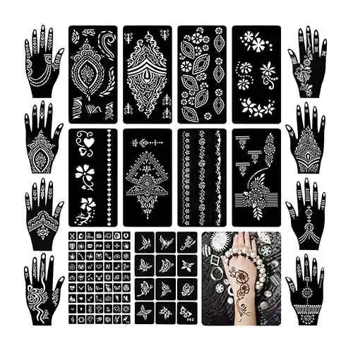 Koogel 18 sheets henna tattoo stencils temporary flower tattoo patterns