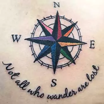 Not all who wander are lost tattoo with a compass