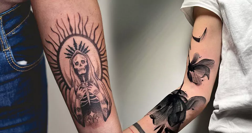 Fresh vs healed black tattoo