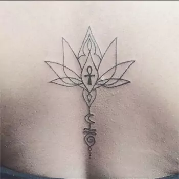 Symbolic quotes as sternum tattoo