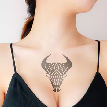 Tribal bull skull tattoo design chest