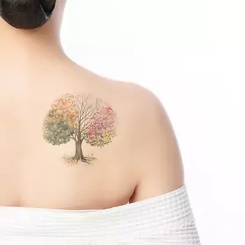 Watercolor willow tree tattoo: Arms and back