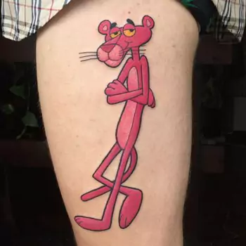 Colorful pink panther portrait tattoo