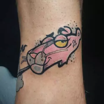 Minimalist pink panther silhouette tattoo