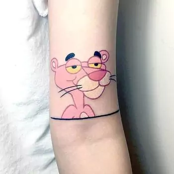 Pink panther with a touch of glitter tattoo