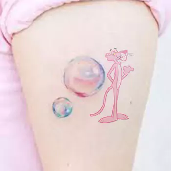 Pink panther with a word bubble tattoo