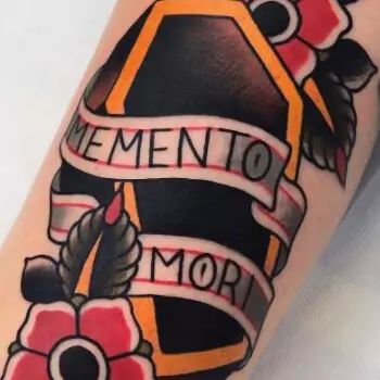 Colorful Memento Mori tattoo