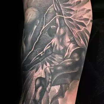 Dark-themed Icarus tattoo