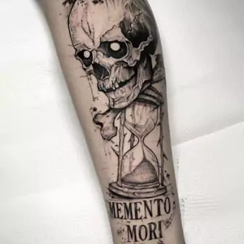 Memento Mori with hourglass and skull tattoo