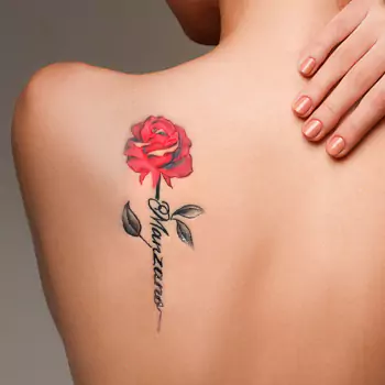 Realistic rose tattoo with a name