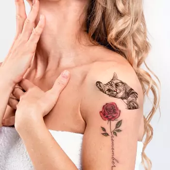 Rose tattoo with animal and name