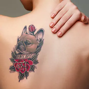 Rose tattoo with pet and name
