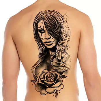 Women Shooting With A Gun Chicano Mexican Tattoo